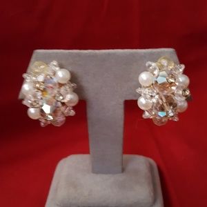 Vintage Earrings Clip on nwOt AB Bling